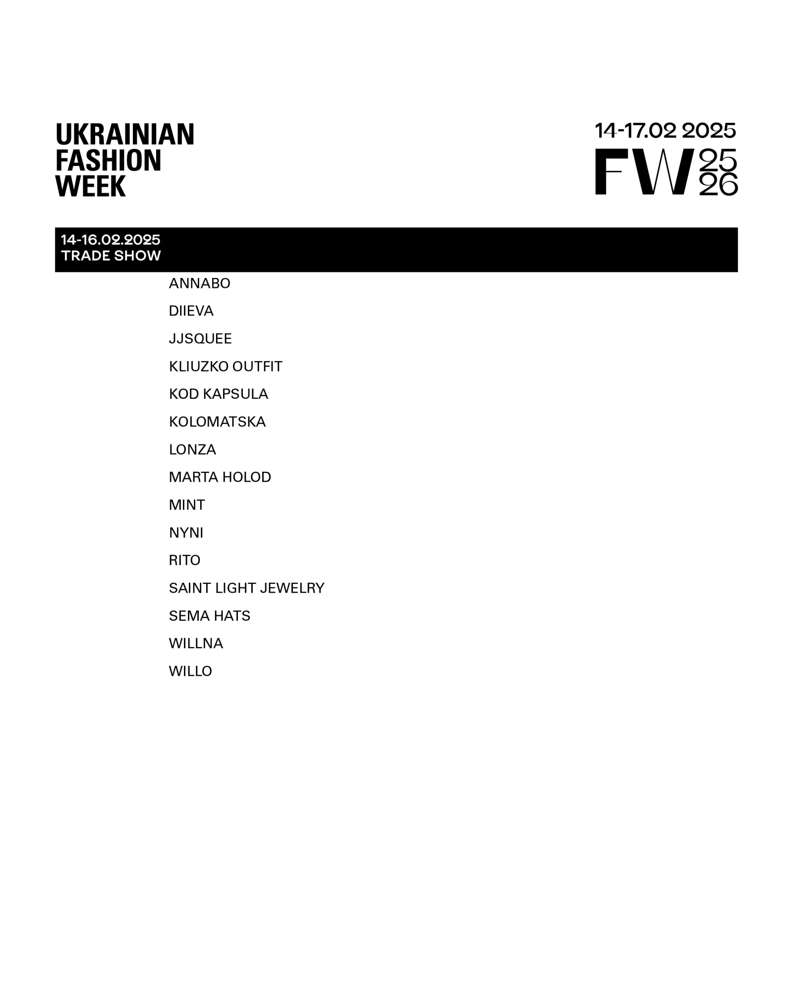 Програма Ukrainian Fashion Week FW25-26