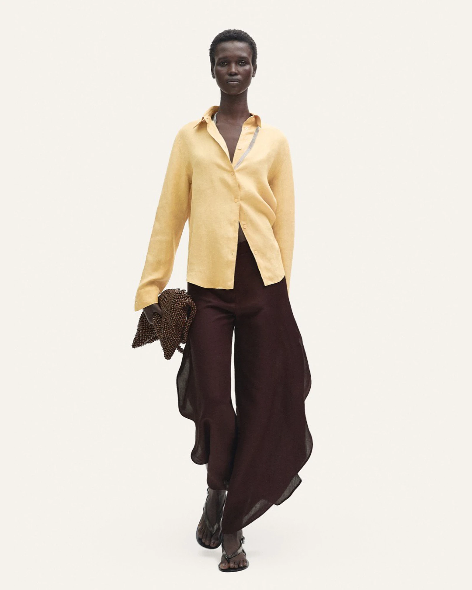 Лляна сорочка вершково-жовтого відтінку Massimo Dutti 