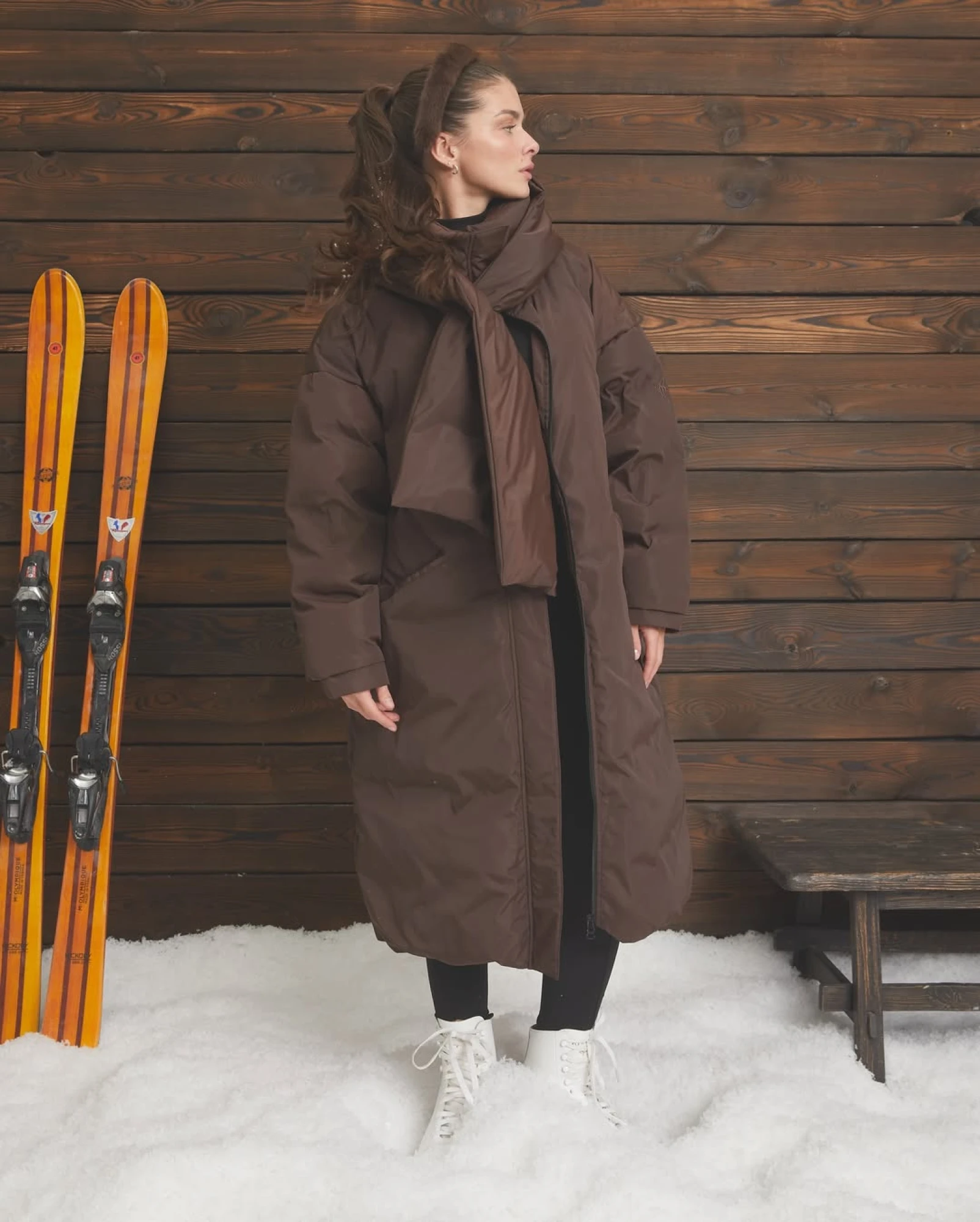 Подовжений шоколадний пуховик Natali Bolgar