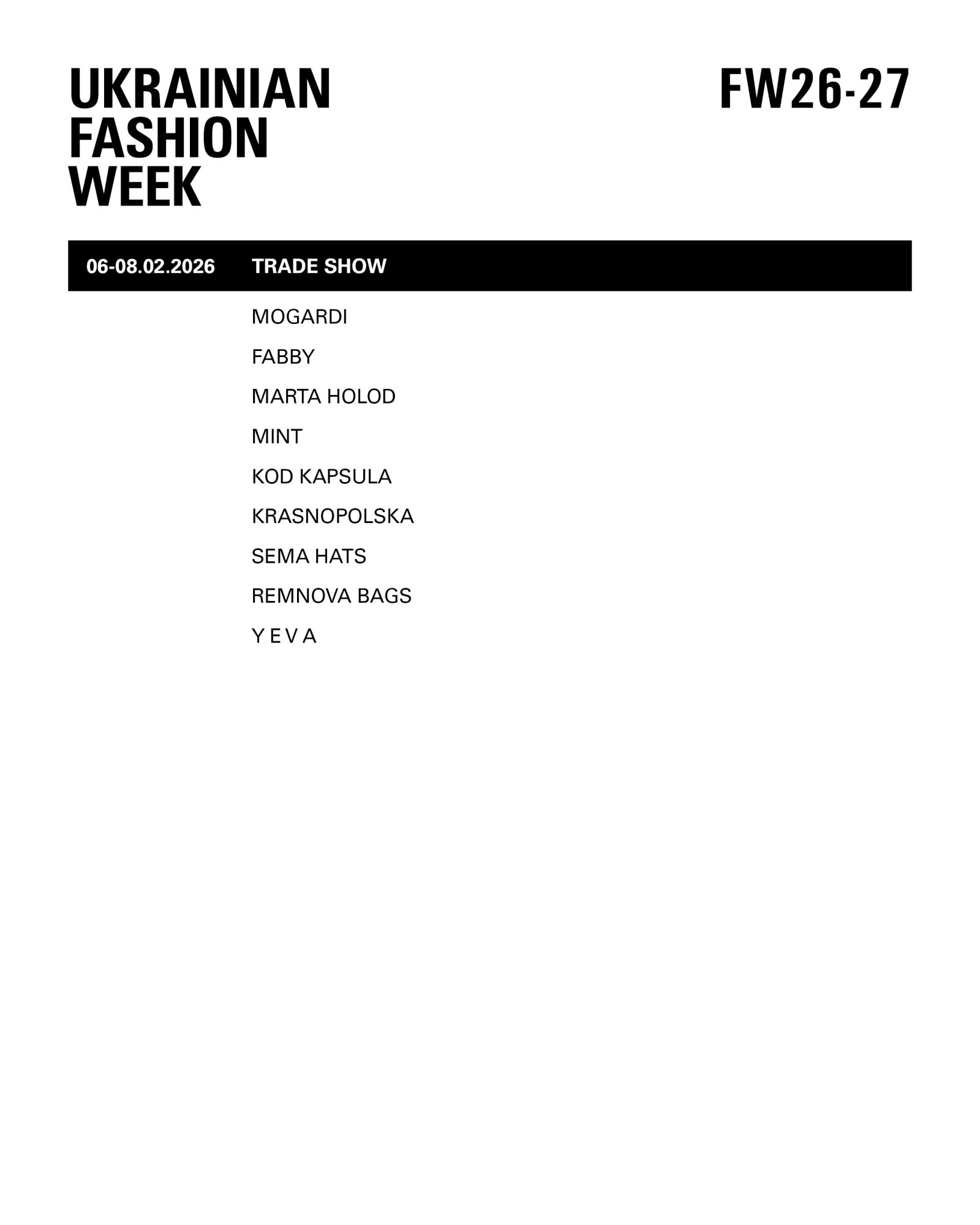 Офіційний розклад Ukrainian Fashion Week FW`26/27