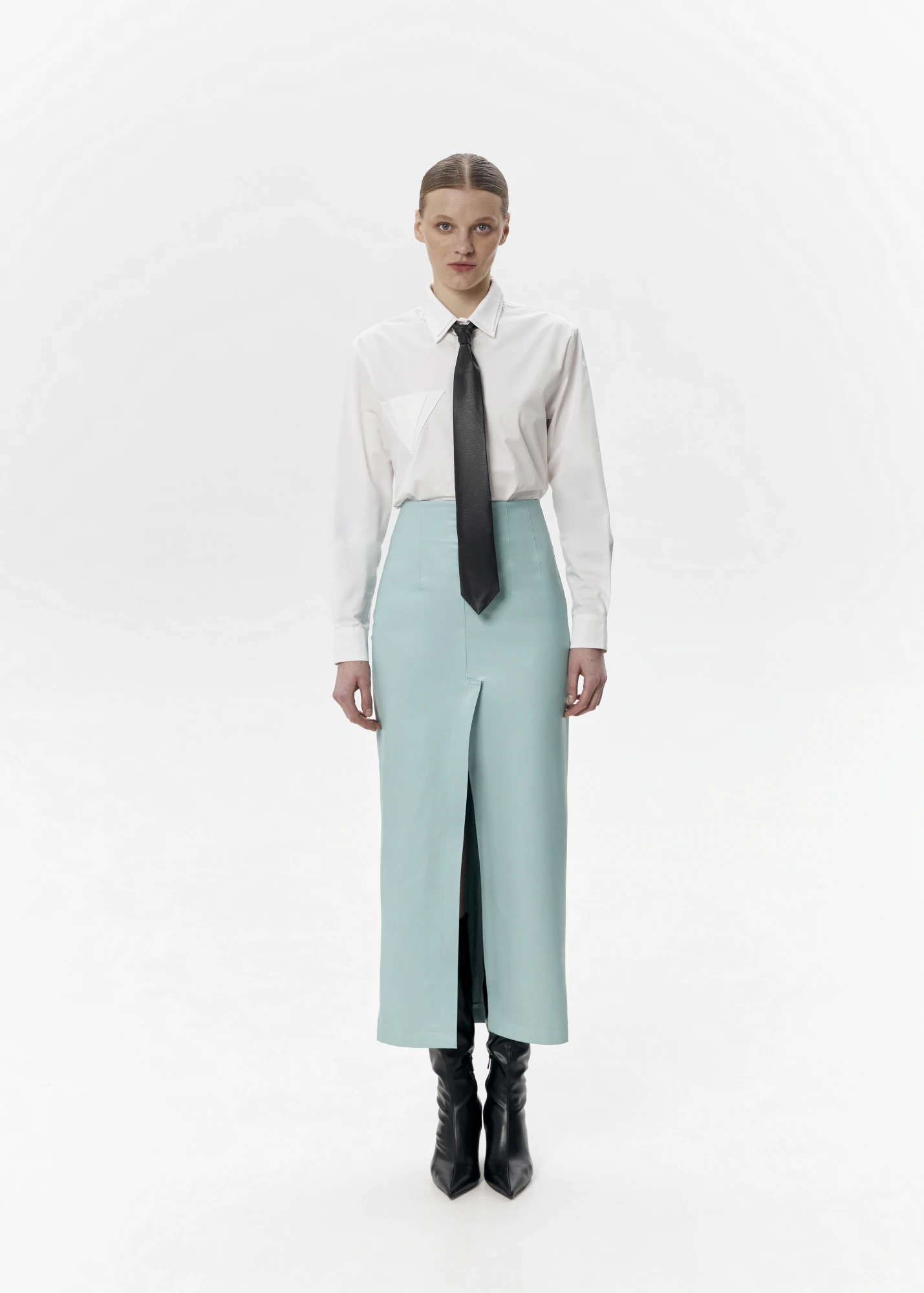 Шкіряна спідниця з розрізом у м’ятному кольорі DAR ANN 