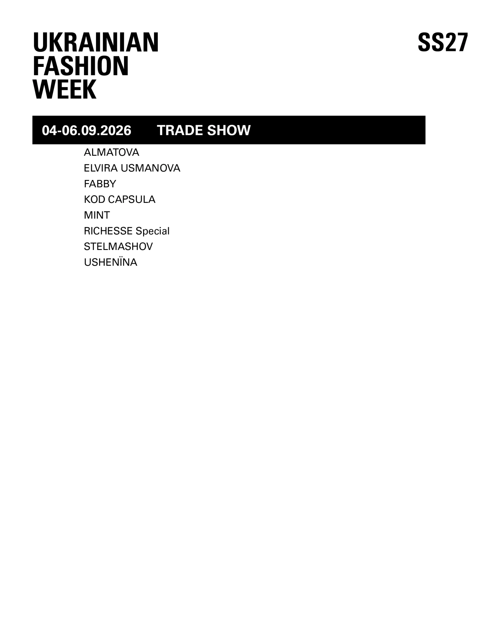 Програма Ukrainian Fashion Week SS`27 